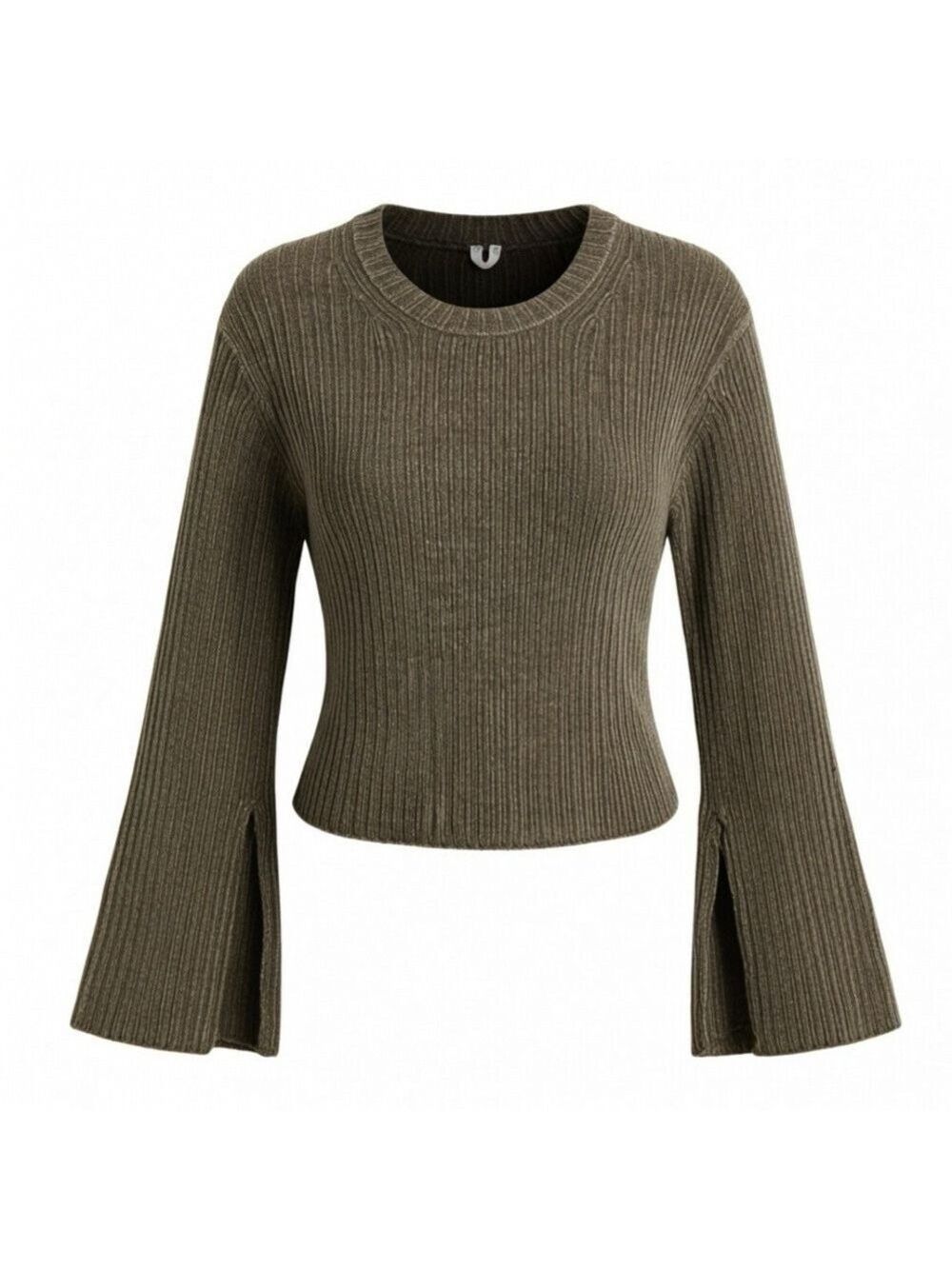 Arket Olive Ribbed Chenille Knit Top with Wide Sleeves small
